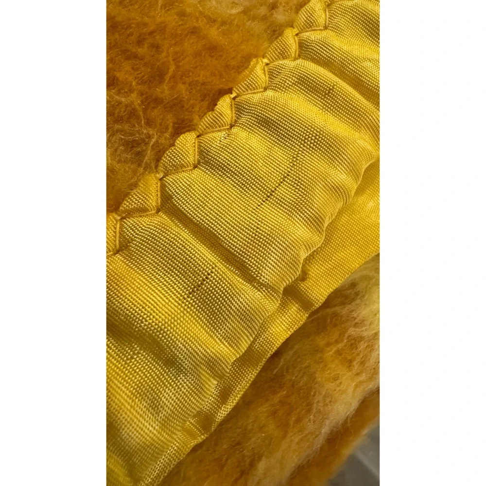 Vintage Yellow Orange‎ Floral Acrylic Damask Blanket Satin Trim Retro 70s 54x70